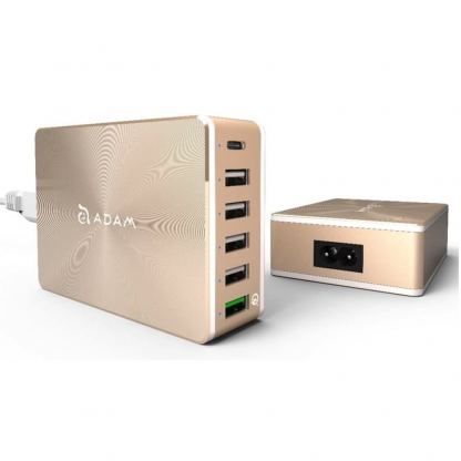 Захранване за ел. мрежа за лаптопи, смартфони и таблети с 5xUSB-A и 1xUSB-C изходи с технология за бързо зарежданe - Adam Elements Omnia PA601 Desktop Charging Station 81W (златист)