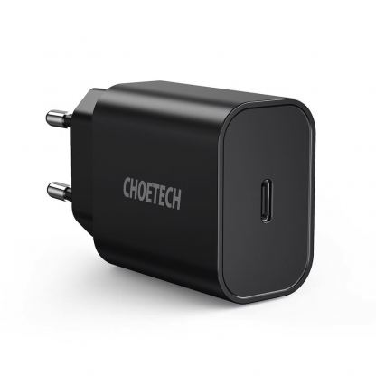 Захранване за ел. мрежа 20W с USB-C изход и технология за бързо зареждане (черен) - Choetech Wall Charger USB-C 20W PD (bulk)