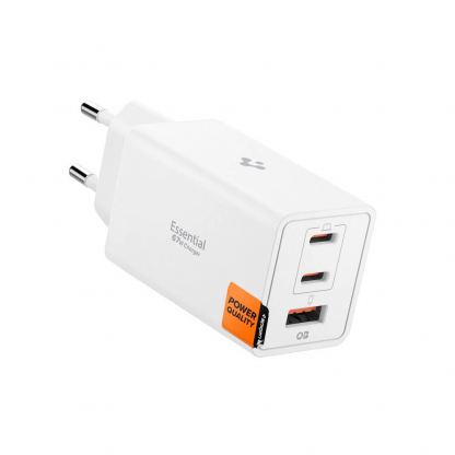Захранване за ел. мрежа за лаптопи, смартфони и таблети с USB-A и 2xUSB-C изходи с технология за бързо зареждане - Spigen Essential GaN Fast Wall Charger 67W (EE673EU) (бял)