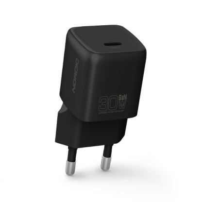 Захранване за ел. мрежа с USB-C изход с технология за бързо зареждане - Nordic PD GaN USB-C Wall Charger 30W (черен)