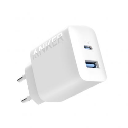 Захранване за ел. мрежа с USB-A и USB-C изходи и технология за бързо зареждане - Anker 312 Dual Fast Wall Charger 20W (бял)