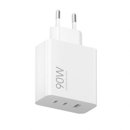 Захранване за ел. мрежа за мобилни устройства с USB-A и 2xUSB-C изходи с технология за бързо зареждане - Xiaomi HyperCharge Fast Wall Charger 90W (MDY-19-EK) (бял)