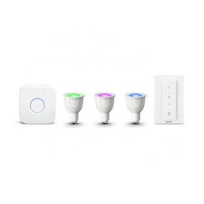 Philips Hue GU10 Starter Kit 3 x 6.5 W Bulbs, 1 x Switch, 1 x Bridge 2.0 - система за безжично управляемо осветление за iOS и Android устройства
