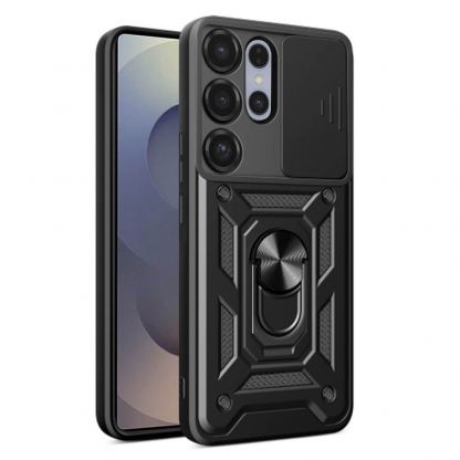 Хибриден удароустойчив кейс с пръстен против изпускане за Samsung Galaxy S26 Ultra - Techsuit CamShield Case (черен)