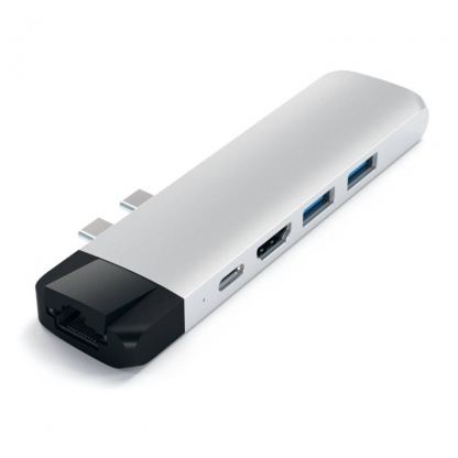 Satechi USB-C Pro USB Hub HDMI 4K & Ethernet - мултифункционален хъб за свързване на допълнителна периферия за MacBook Pro (сребрист)