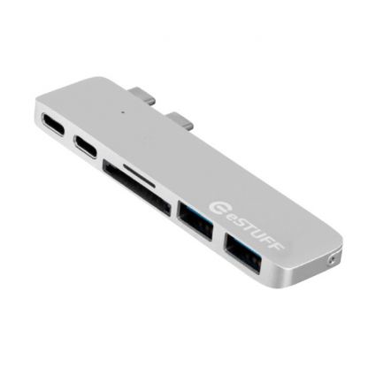 eStuff Allure USB-C Hub Pro - мултифункционален хъб за свързване на допълнителна периферия за MacBook Pro TouchBar 13, TouchBar 15 (2016 и по-нови) (сребрист)