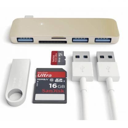 Satechi USB-C USB Hub - мултифункционален хъб за свързване на допълнителна периферия за компютри с USB-C (златист)