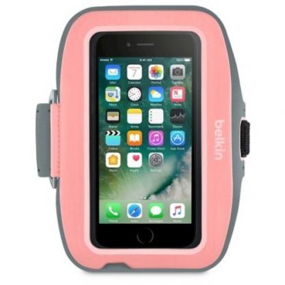 Belkin Sport Armband Sport-Fit Plus - неопренов спортен калъф за ръка за iPhone 8 Plus, iPhone 7 Plus, iPhone 6S Plus, iPhone 6 Plus (розов-сив)
