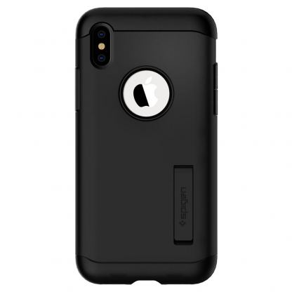 Spigen Slim Armor Case - хибриден кейс с поставка и най-висока степен на защита за iPhone XS, iPhone X (черен)