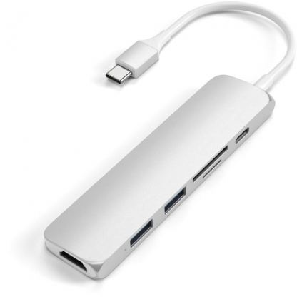 Satechi USB-C Multiport Adapter V2 - мултифункционален хъб за свързване на допълнителна периферия за компютри с USB-C (сребрист)