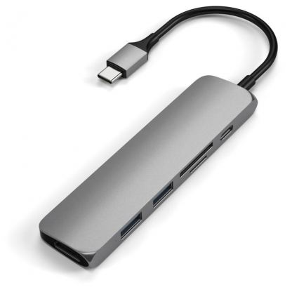 Satechi USB-C Multiport Adapter V2 - мултифункционален хъб за свързване на допълнителна периферия за компютри с USB-C (тъмносив)