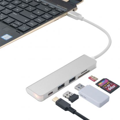 4smarts USB-C Super smart 5in1 Hub to 2x USB 3.0 and Card Reader - USB-C хъб за свързване на допълнителна периферия за компютри с USB-C (сребрист)