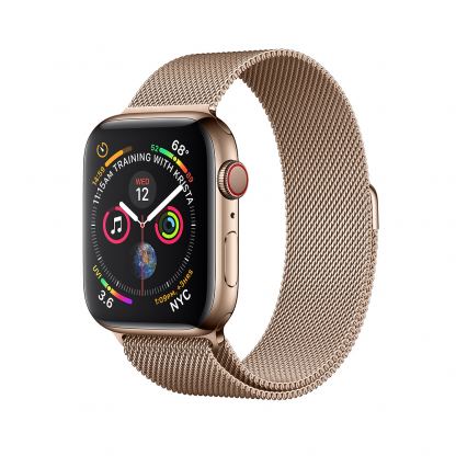 Apple Watch Series 4, 44mm Gold Stainless Steel Case with Milanese Loop, GPS + Cellular - умен часовник от Apple