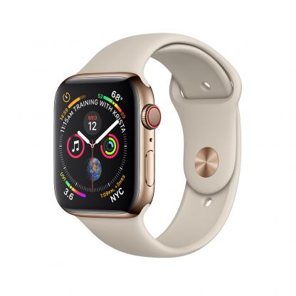 Apple Watch Series 4, 44mm Gold Stainless Steel Case with Stone Sport Band, GPS + Cellular - умен часовник от Apple