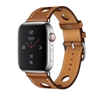 Apple Watch Hermès Series 4, 44mm Stainless Steel Case with Fauve Grained Barenia Leather Single Tour Rallye, GPS + Cellular - умен часовник от Apple