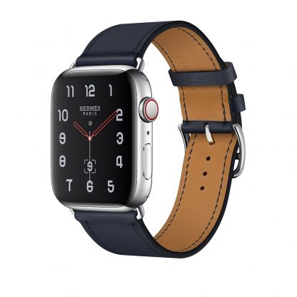 Apple Watch Hermès Series 4, 44mm Stainless Steel Case with Indigo Swift Leather Single Tour, GPS + Cellular - умен часовник от Apple