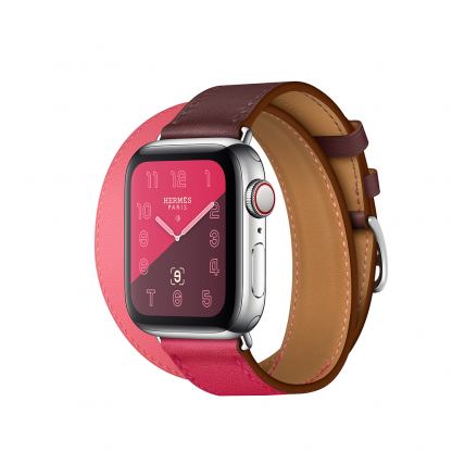 Apple Watch Hermès Series 4, 40mm Stainless Steel Case with Bordeaux/Rose Swift Leather Double Tour, GPS + Cellular - умен часовник от Apple