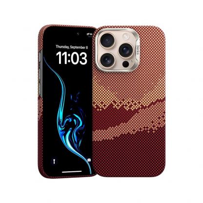Кевларен кейс с MagSafe за iPhone 16 Pro - Benks GoldenTide ArmorAir Magnetic Kevlar Case 600D (червен-оранжев)