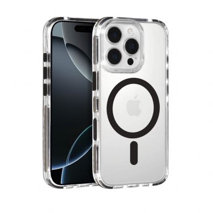 Хибриден удароустойчив кейс с MagSafe и връзка за носене през врата за iPhone 16 Pro  - Tel Protect Stap Clear Magnetic Case MagSafe (черен-прозрачен)