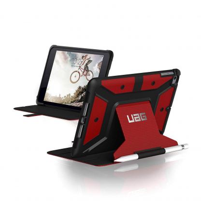 Urban Armor Gear Metropolis Folio Case - удароустойчив хибриден кейс от най-висок клас за iPad Mini 5 (2019) (червен-черен)