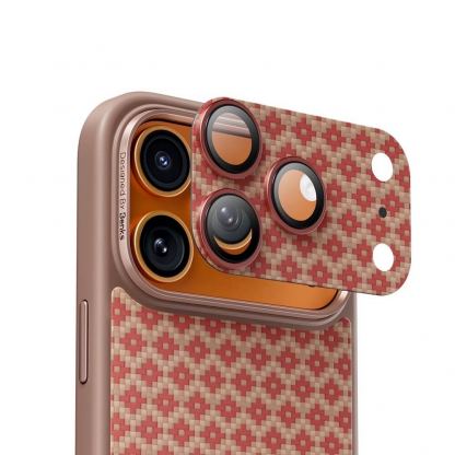 Предпазни стъклени лещи с цяла кевларна плочка за камерата на iPhone 17 Pro - Benks ArmorWarrior Aramid Lens Protector Tempered Glass (оранжев)