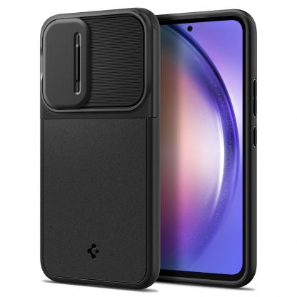 Тънък качествен силиконов (TPU) калъф с капак за камерата за Samsung Galaxy A54 5G - Spigen Optik Armor Case (черен)