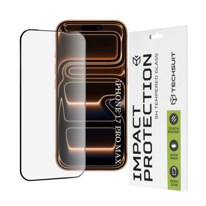 Калено стъклено защитно покритие за дисплея на iPhone 17 Pro Max - Techsuit Full Glue Tempered Glass 111D (черен-прозрачен)