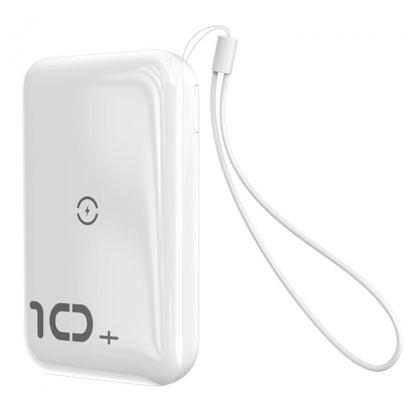 Baseus Mini S Bracket 10W Wireless Charger 10000mAh - външна батерия USB и USB-C изходи и с технология за безжично зареждане (бял)