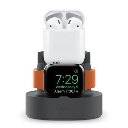 Elago Duo Charging Hub - силиконова поставка за зареждане на iPhone, Apple Watch и Apple AirPods (тъмносива)
