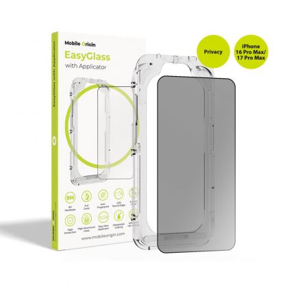 Калено стъклено защитно покритие с определен ъгъл на виждане за дисплея на iPhone 17 Pro Max, iPhone 16 Pro Max - Mobile Origin EasyGlass Privacy Full Cover Tempered Glass With Applicator
