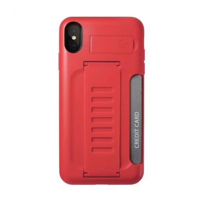 Grip2u BOSS Case with Kickstand - удароустойчив кейс със слот за кредитни карти за iPhone XS Max (червен) (bulk)