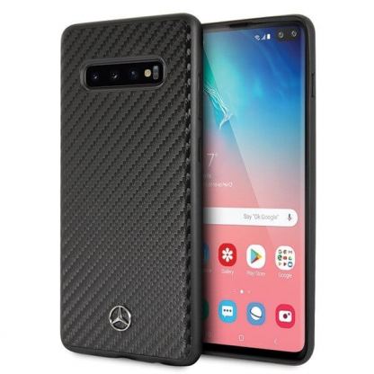 Mercedes-Benz Dynamic Leather Hard Case - дизайнерски кожен кейс за Samsung Galaxy S10 (черен)