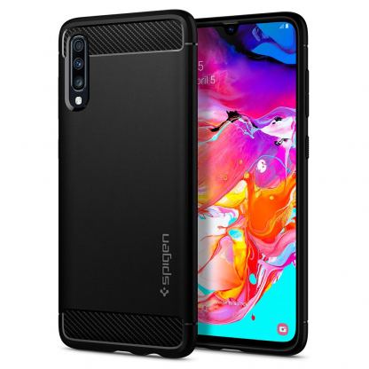 Spigen Rugged Armor Case - тънък качествен слииконов (TPU) калъф за Samsung Galaxy A70 (черен)