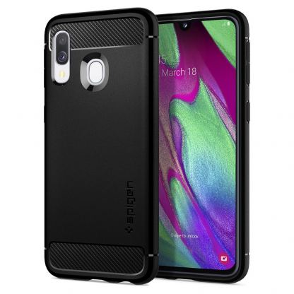 Spigen Rugged Armor Case - тънък качествен слииконов (TPU) калъф за Samsung Galaxy A40 (черен)