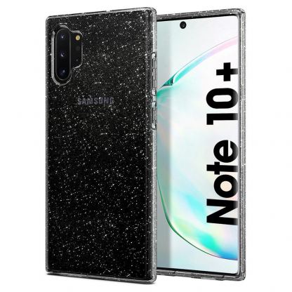 Spigen Liquid Crystal Glitter Case - тънък качествен силиконов (TPU) калъф за Samsung Galaxy Note 10 Plus (прозрачен) 