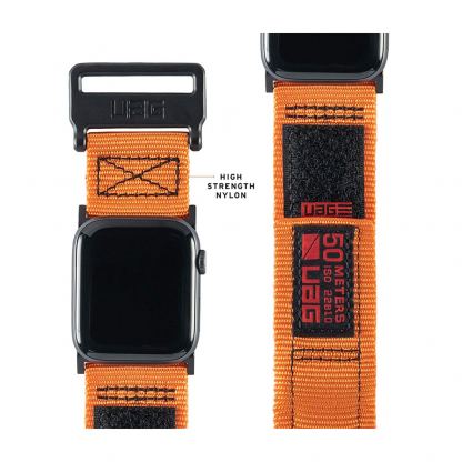 Urban Armor Gear Active Watch Strap - изключително здрава текстилна каишка за Apple Watch 42мм, 44мм (оранжев)