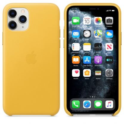 Apple iPhone Leather Case - оригинален кожен кейс (естествена кожа) за iPhone 11 Pro Max (жълт)