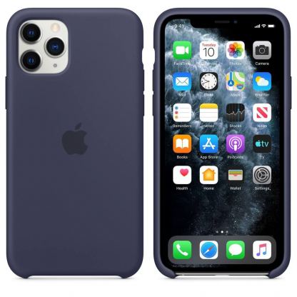 Apple Silicone Case - оригинален силиконов кейс за iPhone 11 Pro Max (тъмносин)