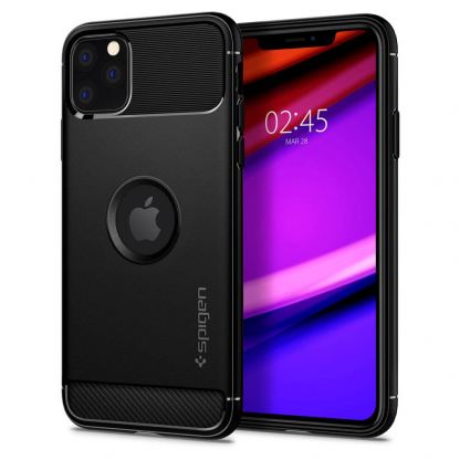 Spigen Rugged Armor Case - тънък силиконов (TPU) калъф за iPhone 11 Pro Max (черен) 