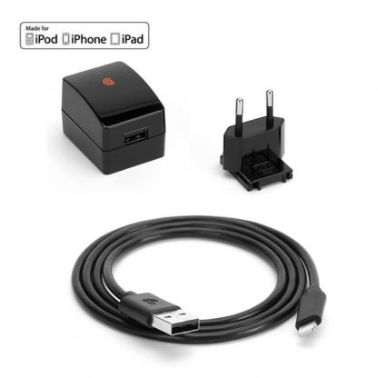 Griffin PowerBlock Lightning Wall Charger 2.4A with Lightning Cable - захранване за ел. мрежа с USB изход и Lightning кабел за iPhone, iPad и устройства с Lightning порт