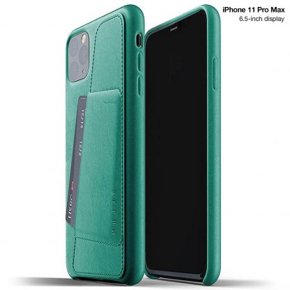 Mujjo Leather Wallet Case - кожен (естествена кожа) кейс с джоб за кредитна карта за iPhone 11 Pro Max (зелен)