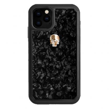 Bling My Thing Treasure Gold Skull Nacre Swarovski - хибриден удароустойчив кейс с кристали Cваровски за iPhone 11 Pro (черен)