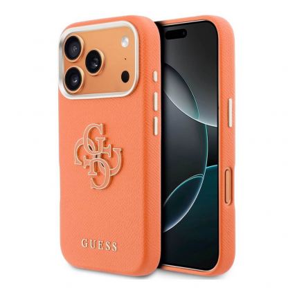 Дизайнерски кожен кейс с MagSafe за iPhone 17 Pro - Guess PU Saffiano Resin Logo MagSafe Case (оранжев)