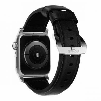 Nomad Strap Traditional Leather - кожена (естествена кожа) каишка за Apple Watch 42мм, 44мм (черен-сребрист)