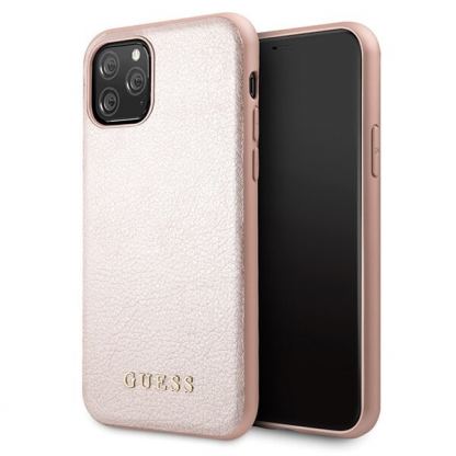 Guess Iridescent Leather Hard Case - дизайнерски кожен кейс за iPhone 11 Pro Max (розов)