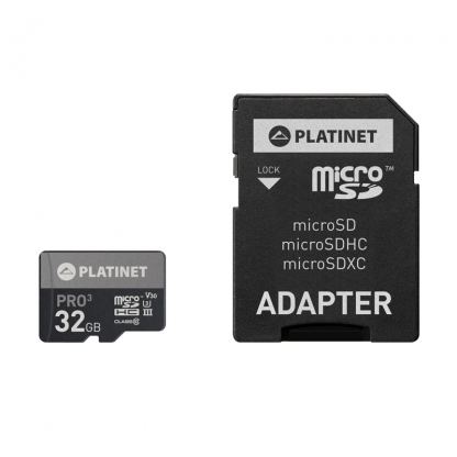 Platinet MicroSDHC Secure Digital + Adapter SD 32GB UIII - памет карта със SD адаптер (клас 10)