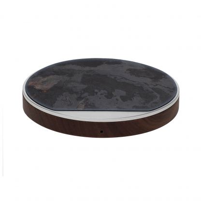4smarts Select Wireless Fast Charger LIGNO 10W - поставка (пад) за безжично захранване с елементи от истинско дърво, карбон и кожа (тъмносив)