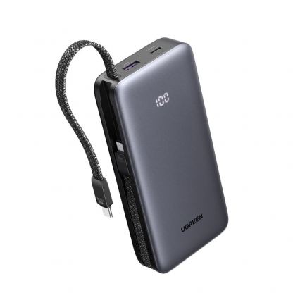 Външна батерия с вградени USB-C кабели и USB-C, USB-A портове и технология за бързо зареждане - Ugreen Power Bank With Built-in USB-C Cables 30W 20000 mAh (черен)
