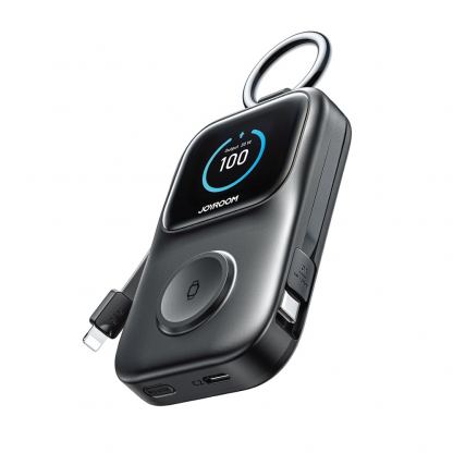 Преносима външна батерия вградени Lightning и USB-C кабели, USB-C порт и зареждане на Apple Watch  - Joyroom JR-W19 Power Bank 5000mAh With 5W Wireless Apple Watch Charging (черен)