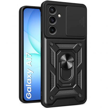 Хибриден удароустойчив кейс с пръстен против изпускане за Samsung Galaxy A17 5G, Galaxy A17 4G - Techsuit CamShield Case (черен)